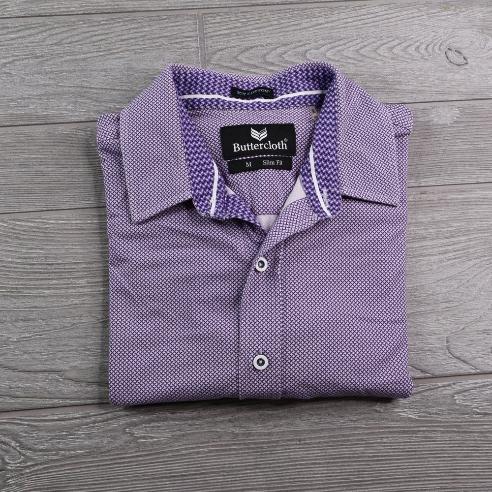 Buttercloth Icy Cotton Shirt Men's M Slim Fit Purple Geometric